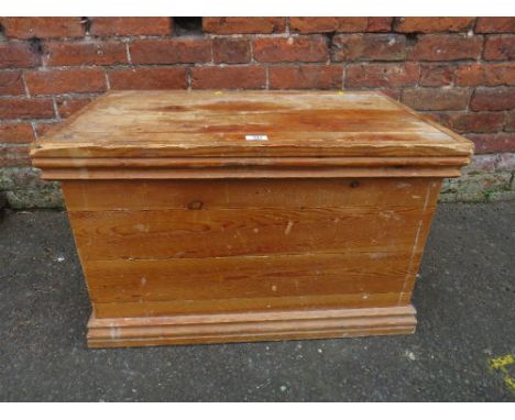 A SMALL VINTAGE PINE TWIN HANDLED TRUNK H-47 W-77 CM
