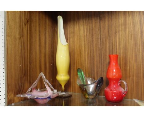 A COLLECTION OF STUDIO GLASSWARE TOGETHER WITH A GALILEO THERMOMETER (7)