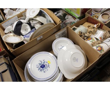 THREE BOX OF ASSORTED CHINA TO INCLUDE ROYAL CROWN DERBY, ADAMS, ROYAL WORCESTER ETC.