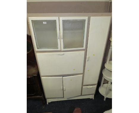 A VINTAGE PAINTED KITCHENETTE WITH PULL DOWN ENAMELLED SECTION H-175 W-107 CM