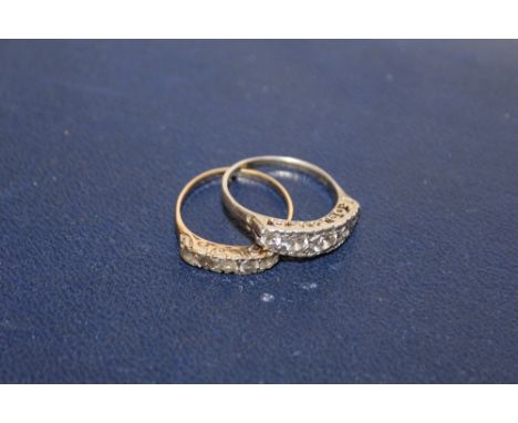 A LADIES 9 CT GOLD FIVE STONE RING TOGETHER WITH A SILVER EXAMPLE