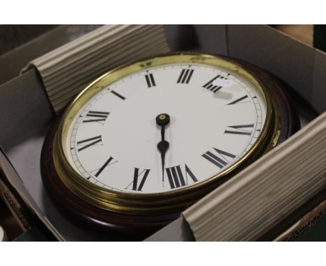TWO CIRCULAR WALL CLOCKS TOGETHER WITH AN ANTIQUE CLOCK MOVEMENT ETC.