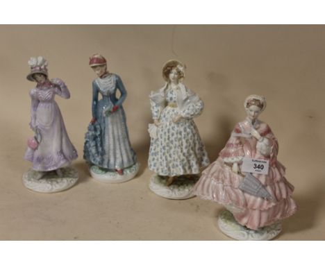 A SET OF FOUR ROYAL WORCESTER 'WALKING OUT DRESSES OF THE NINETEENTH CENTURY' LADY FIGURES