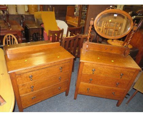 A VINTAGE OAK BARLEY TWIST DRESSING TABLE AND MATCHING THREE DRAWER CHEST (2)