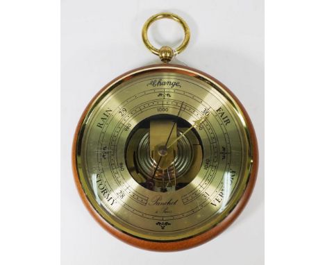 Vintage round brass wall barometer by Panchet, Paris,