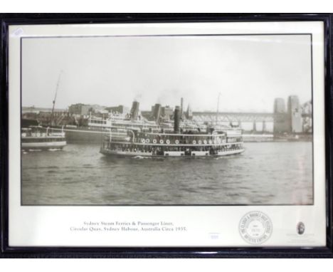 Photographic print, Sydney steam ferries and passenger liner, Circular Quay, Sydney Harbour Circa 1935.