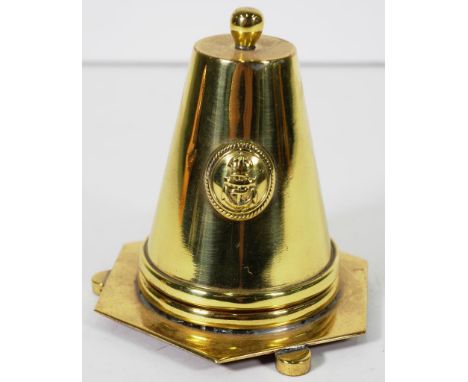 Brass antique table lighter with Royal Navy emblem in raised decoration