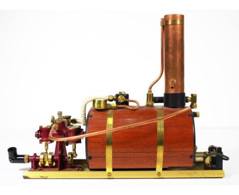 Twin oscillating stationary engine with reverse, burner & tubed horizontal boiler, UK made,