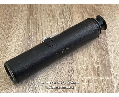 VINTAGE LEATHER BOUND TELESCOPE INITIALLED D.H.H., 57CM EXTENDED 
