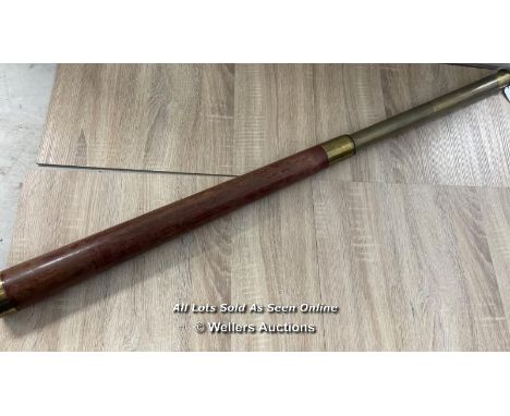 LARGE VINTAGE LEATHER &amp; BRASS TELESCOPE ENGRAVED " CAPEL HANBURY LEIGH ESQ PONT-Y POOL PARK", 1M 10CM EXTENDED 
