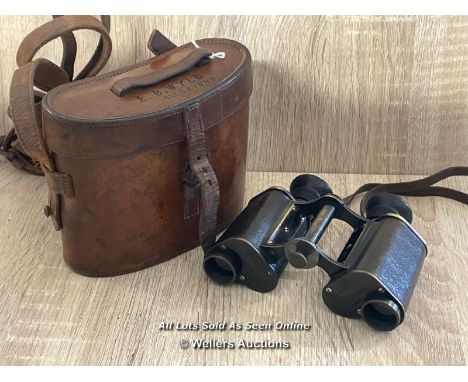 PAIR OF WARTIME CARL ZEISS D.R.P. BINOCULARS. E.B. WYLDE 4TH DEVON R WITH LEATHER CASE 