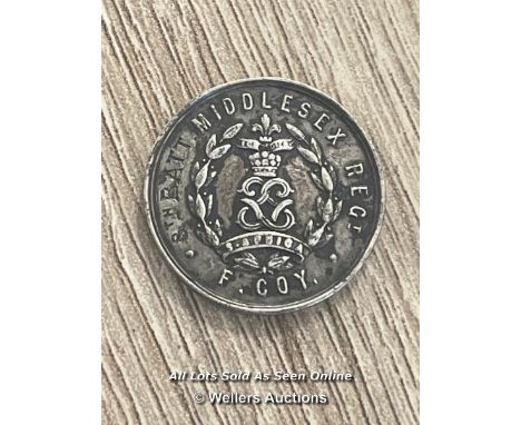 SILVER MEDAL SECTION N0.3 DRILL 1910 MIDDLESEX REGIMENT F. COY, 2.4CM DIAMETER, APPROX 8G