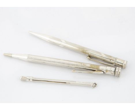 An Art Deco period silver Yard-O-Led pencil, together with a sterling silver Life Long, bent clip, and a silver swizzle stick