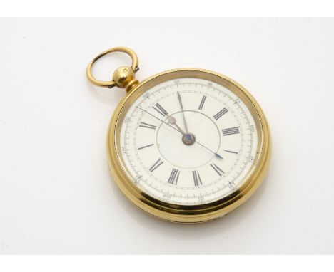 A Victorian 18ct gold open face chronometer pocket watch from Winterdale &amp; Co, 54mm case having engraved family crest and