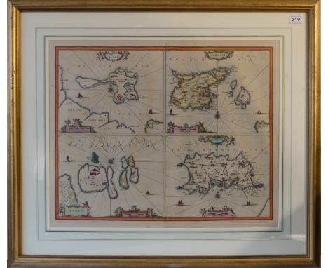 JOHN SPEEDE (1552-1629) - a series of four island maps on one sheet: Holy Island, Garnsey (Guernsey), Farne and Jarsey (Jerse