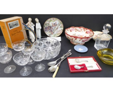 An assortment to include: a large Mason's bowl hand gilded and decorated with various flowers in the Mandalay red pattern; a 