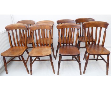 A good harlequin set of eight late 19th century lathe-back chairs with patinated elm seatsThis a harlequin set.&nbsp; The col