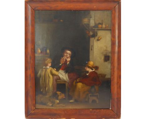 After SIR DAVID WILKIE - 'The Jew's Harp', oil on panel, maple frame (af) (16½ x 13in; 42 x 33cm). Condition reasonable in te