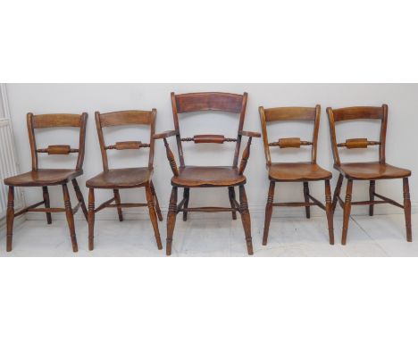 A matched set of five (4+1) late 19th century Oxford chairs: each with shaped elm seat of fine colour Quite a nice colour ove