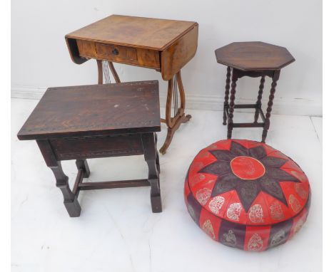 An assortment comprising:an oak side table/cabinet (in late 17th century style) with hinged top;an early 20th century octagon