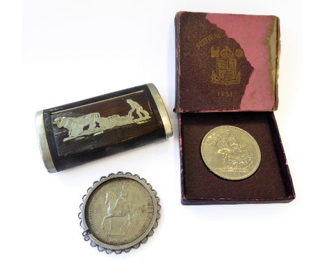 A trio of collectibles:a Festival of Britain 1951 crown (original box, some damage);an Elizabeth II 1953 Coronation five shil