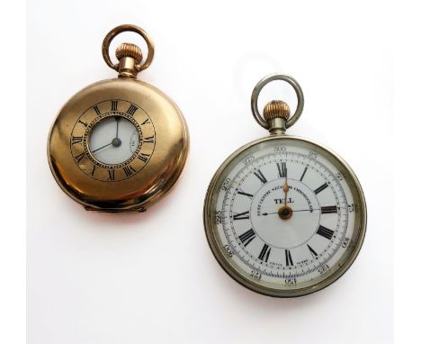A gold-plated half hunter gentleman's pocket watch and a pocket Swiss made Tell 'Best Centre Seconds Chronograph' (in need of