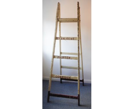 A mid-20th century A-form painter's ladder marked 'Stan Kent - Painter, Cobridge' (235 cm high).&nbsp;Would make a great shop