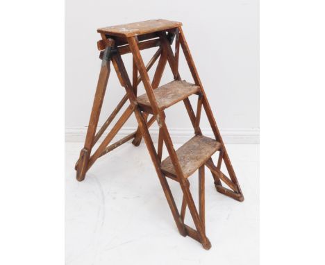 A three-step, high instep,&nbsp;folding&nbsp;ladder; probably early to mid 20th century (86 cm high)