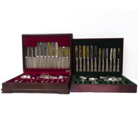 Two cased silver-plated six-place flatware and cutlery services, one by&nbsp; George Butler of Sheffield (some substitutions 