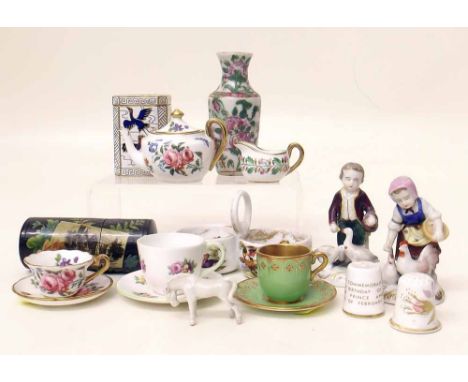 Hammersley miniature tea for one, also Shelley and Coalport miniature cups and saucers, Meissen small dish (cut mark) and oth