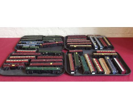 Thirty six OO gauge model railway coaches mainly tri-ang also four diesel loco's. Condition report: see terms and conditions