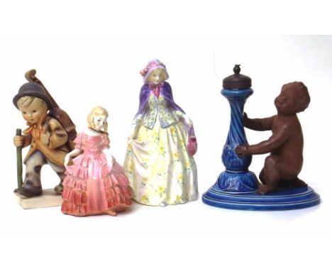 Royal Worcester majolica cherub, Royal Doulton Jennifer also Rose and Hummel figure. Condition report: see terms and conditio