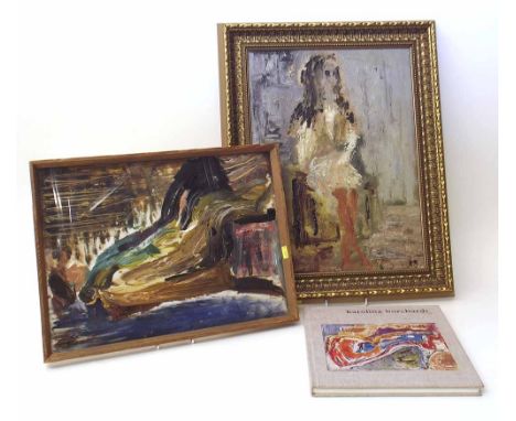 Karolina Borchardt oil of seated model and seated lady complete with book on the artist, introduction by Pierre Rouve. Condit