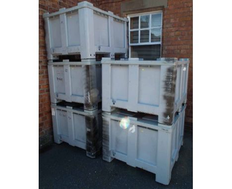 Five CT/R Grey plastic solid pallet bins or storage crate or box with covers,     Exterior dimensions 118cm x 100cm x 77cm   
