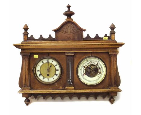 Wall case containing clock, aneroid barometer and thermometer. Condition report: see terms and conditions