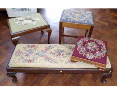 Four stools with woolwork tapestry seats. Condition report: see terms and conditions