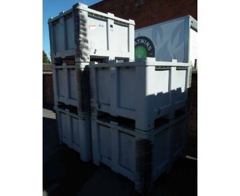 Five CT/R Grey plastic solid pallet bins or storage crate or box with covers,     Exterior dimensions 118cm x 100cm x 77cm   