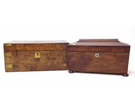 Victorian walnut writing box with good fitted interior and rosewood tea caddy. Condition report: see terms and conditions