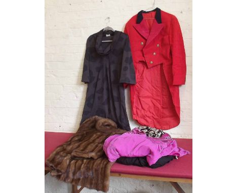 Fishers Furriers mink coat, Fred Harris tailcoat, A. E. Clothier (Cambridge) university gown, John Rocha coat and vintage pin