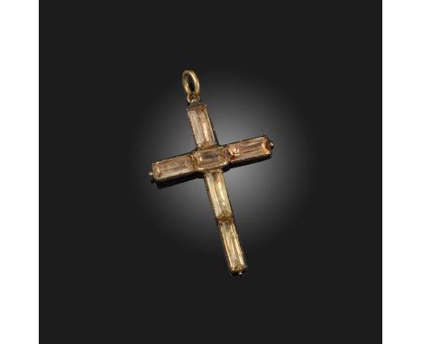 A George III topaz pendant, early 19th century, designed as a cross, set with foil-backed elongated step-cut topazes, mounted