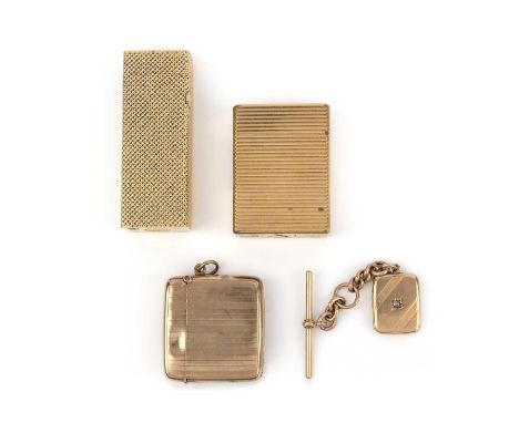 A collection of gold and gilt metal accessories, early-mid 20th century, comprising: a 15ct gold and diamond locket pendant o