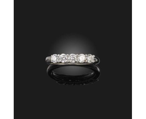 A five-stone diamond ring, set with a sequence of five brilliant-cut diamonds totalling 1.00 carat, mounted in white gold, si