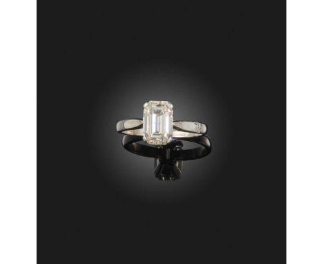 A diamond solitaire ring, the step-cut diamond weighs 2.02ct, set in platinum, size K