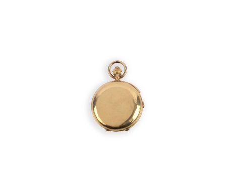 A gold repeater pocket watch, Switzerland, early 20th century, the white enamel dial with black Roman numeral indicators and 