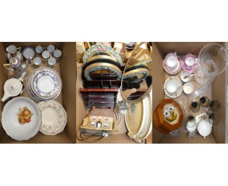 A Noritake pottery service, Wood and Sons teapot, Wedgwood plates, Victorian moustache cup, wine glasses, glass bowls, Barbol