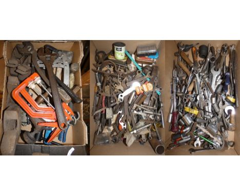 A collection of hand tools together with clamps, adjustable spanners, planes and other items (3)