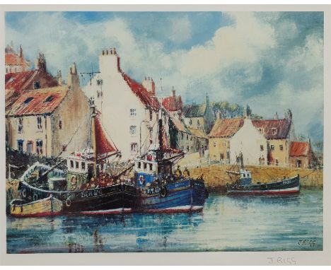 Jack Rigg (British 1927-): Scottish Harbour, colour print signed in pencil