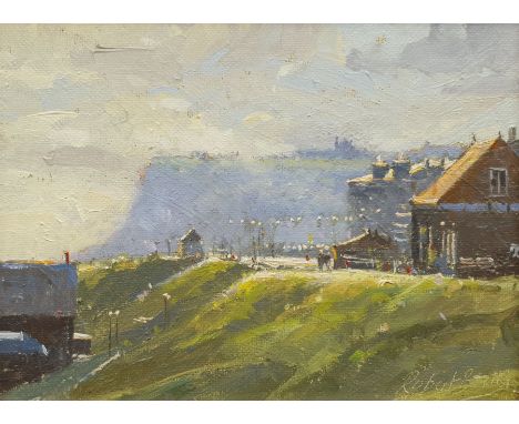 Robert Brindley (British 1949-): 'Morning Light West Cliff Whitby', oil on board signed, titled signed and dated '07 verso 14