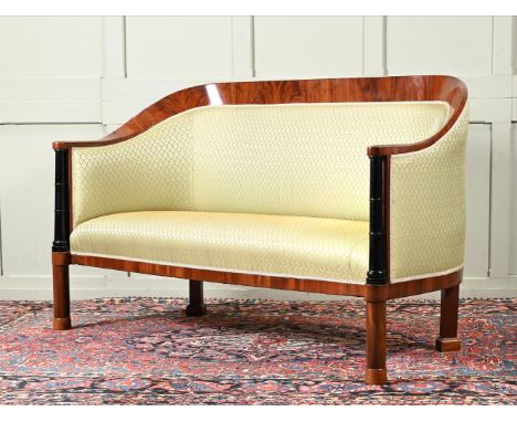 A WALNUT AND EBONISED SOFA IN BIEDERMEIER STYLE  20TH CENTURY With green and gold upholstery 98cm high, 171cm wide, 73cm deep