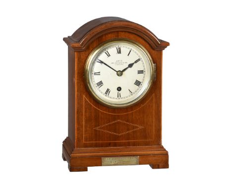 AN EDWARDIAN INLAID MAHOGANY SMALL FUSEE MANTEL/BRACKET TIMEPIECE  JAYS, LONDON, FIRST QUARTER 20TH CENTURY The four columnar